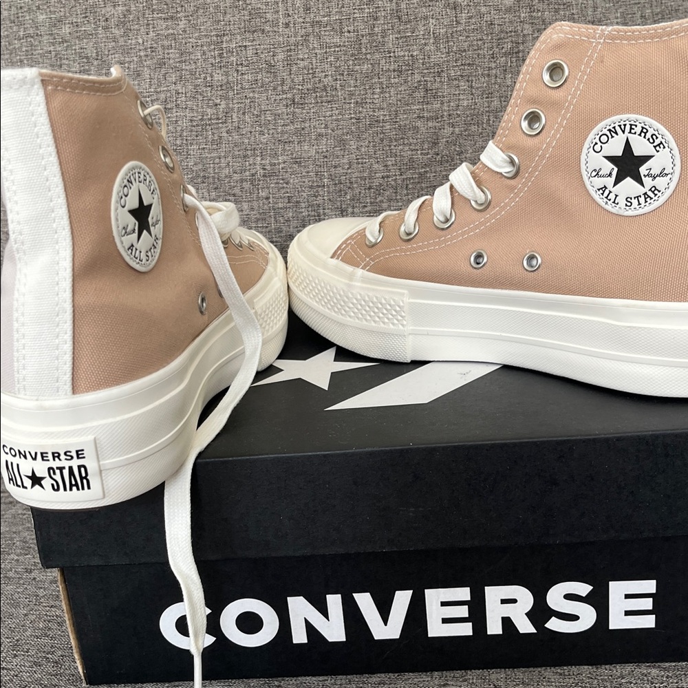 Converse Two-Tone High-Tops in Beige and White - Picture 3 of 5